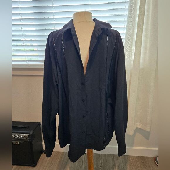 COOFANDY Collar black Button Up Shirt Men embroidered sz 2XL - Picture 4 of 12